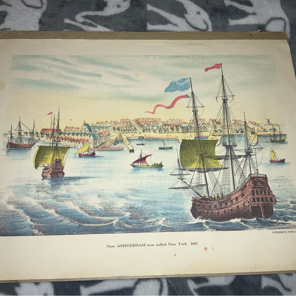 NEW AMSTERDAM NOW CALLED NEW YORK 1667.  Frederick Fine Art 1956.  10in by 14in.